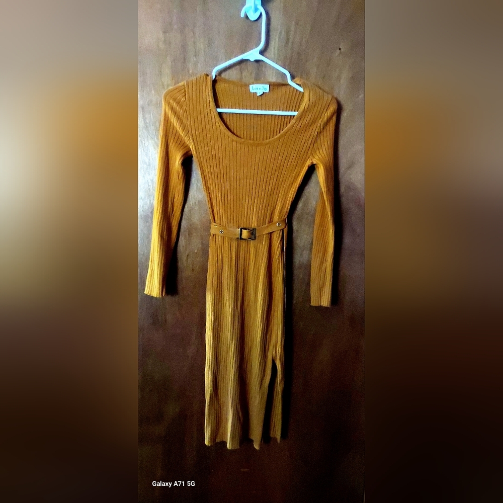Chic Long Sleeve Mustard Dress